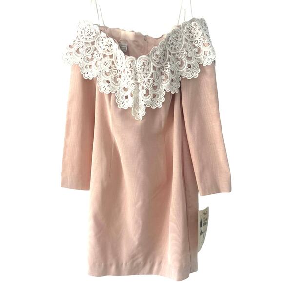 Vintage Jessica McClintock Bridal Skirt Suit sz 16 Peach Acetate Lace Bow Pearl - Picture 1 of 10